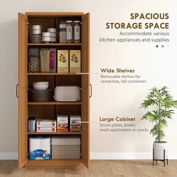 HOMCOM 63" 2-Door Kitchen Pantry, Freestanding Cabinet with 2 Adjustable Shelves for Dining Room, Cinnamon Teak Wood Grain - product image 4