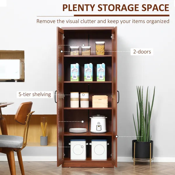 HOMCOM 63" 2-Door Kitchen Pantry Storage Cabinet with 5-Tier Shelving and 2 Adjustable Shelves for Dining Room, Brown - product image 4