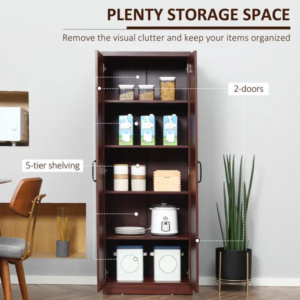 HOMCOM 63 Inch 2-Door Pantry Cupboard with 5-Tier Shelving and 2 Adjustable Shelves, Anti-Tipping, Espresso - product image 4