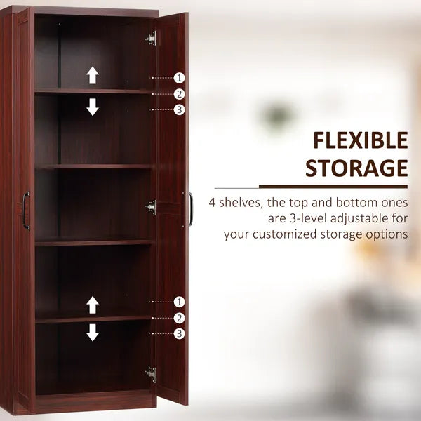 HOMCOM 63 Inch 2-Door Pantry Cupboard with 5-Tier Shelving and 2 Adjustable Shelves, Anti-Tipping, Espresso - product image 5