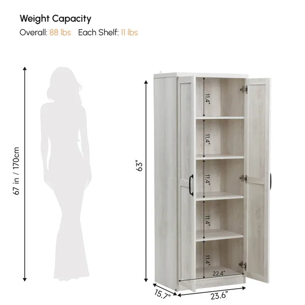 HOMCOM 63 Inch Kitchen Pantry Cabinet Storage with 5-Tier Shelving 2 Adjustable Shelves, Antique White - product image 3