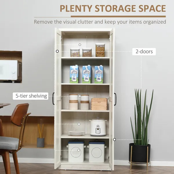 HOMCOM 63 Inch Kitchen Pantry Cabinet Storage with 5-Tier Shelving 2 Adjustable Shelves, Antique White - product image 4