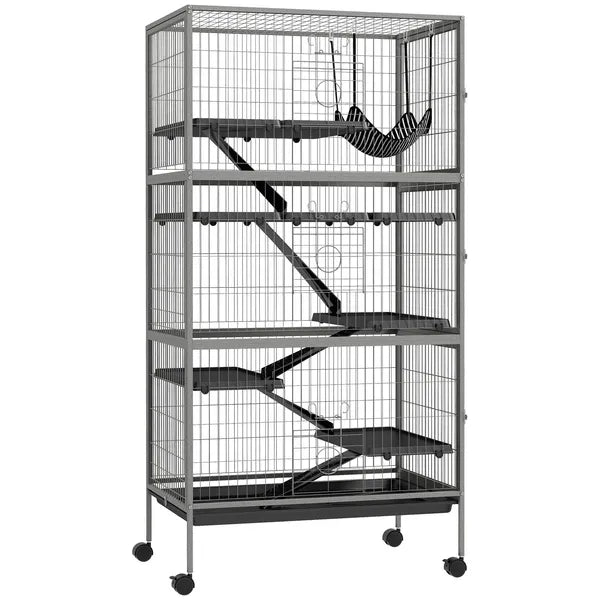 63 Inch Mobile Small Animal Habitat with Hammock, 6 Access Doors and Removable Tray - product image 11