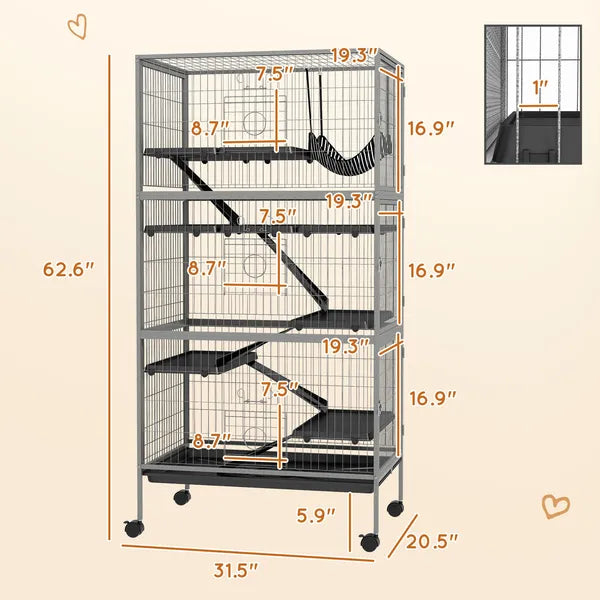 63 Inch Mobile Small Animal Habitat with Hammock, 6 Access Doors and Removable Tray - product image 3