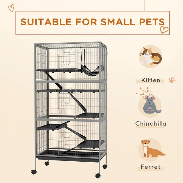 63 Inch Mobile Small Animal Habitat with Hammock, 6 Access Doors and Removable Tray - product image 4