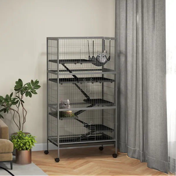 63 Inch Mobile Small Animal Habitat with Hammock, 6 Access Doors and Removable Tray - product image 2