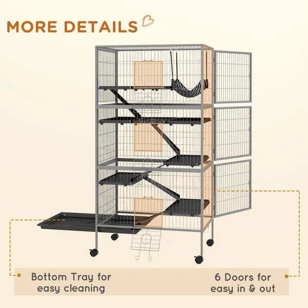 63 Inch Mobile Small Animal Habitat with Hammock, 6 Access Doors and Removable Tray - product image 7