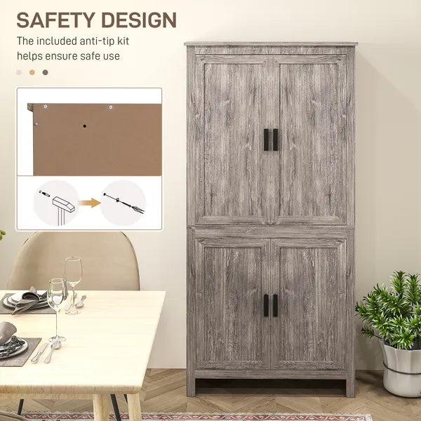 64" 4-Door Kitchen Pantry, Freestanding Storage Cabinet with 3 Adjustable Shelves for Kitchen, Gray Oak - product image 6