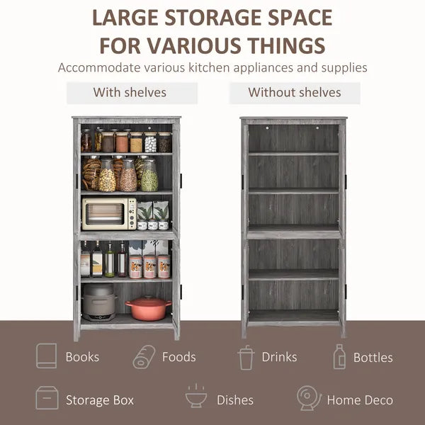64" 4-Door Kitchen Pantry, Freestanding Storage Cabinet with 3 Adjustable Shelves for Kitchen, Gray Oak - product image 4