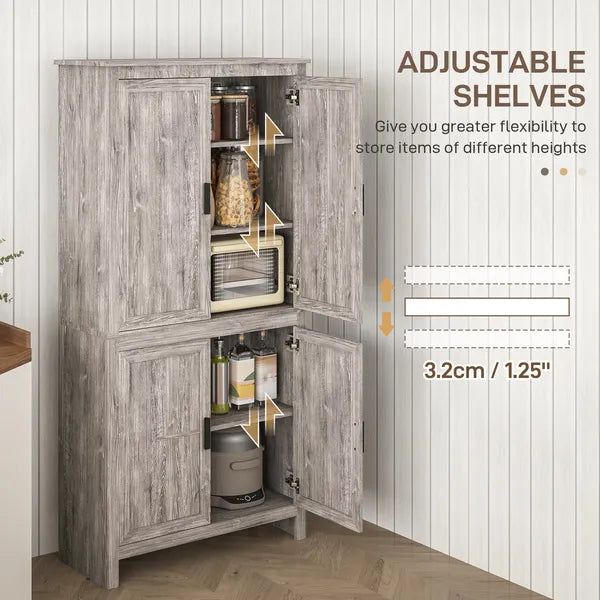 64" 4-Door Kitchen Pantry, Freestanding Storage Cabinet with 3 Adjustable Shelves for Kitchen, Gray Oak - product image 5