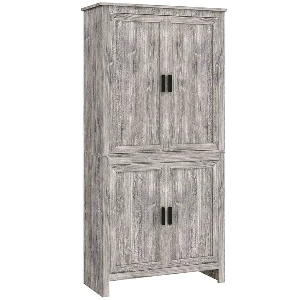 64" 4-Door Kitchen Pantry, Freestanding Storage Cabinet with 3 Adjustable Shelves for Kitchen, Gray Oak - product image 12