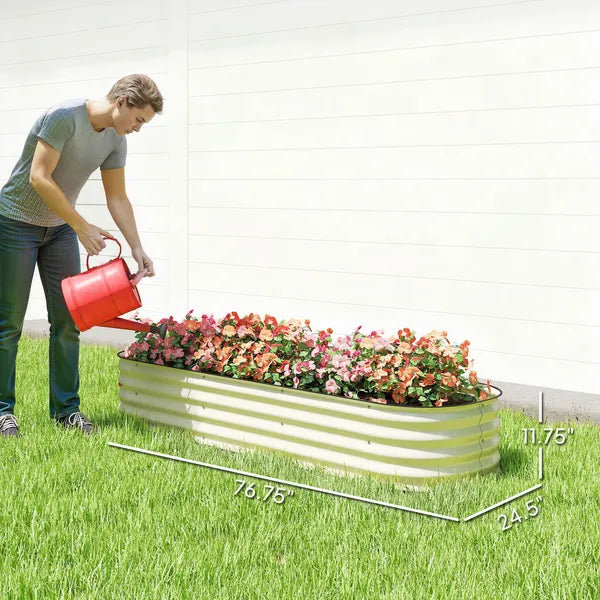 Outsunny 6.4' x 2' x 1' Galvanized Raised Garden Bed Kit, Metal Planter Box with Safety Edging, Cream - product image 3