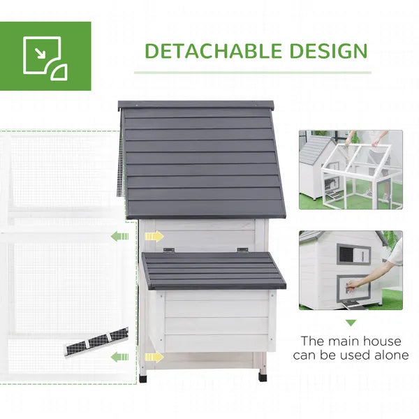 65 Chicken Coop Wooden House Rabbit Hutch Poultry Cage Hen Pen Nesting Box Ramp Run Patio Backyard Garden Gray White - product image 6
