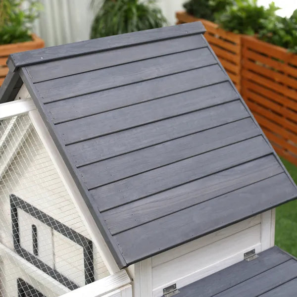 65 Chicken Coop Wooden House Rabbit Hutch Poultry Cage Hen Pen Nesting Box Ramp Run Patio Backyard Garden Gray White - product image 10