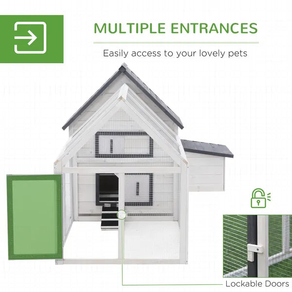 65 Chicken Coop Wooden House Rabbit Hutch Poultry Cage Hen Pen Nesting Box Ramp Run Patio Backyard Garden Gray White - product image 5