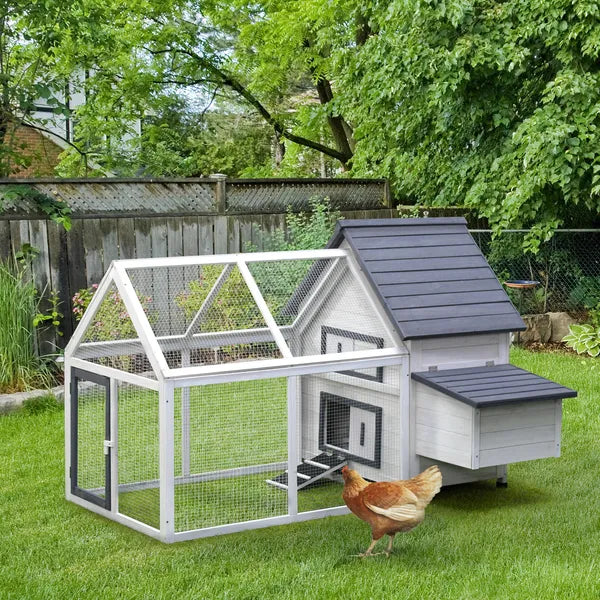 65 Chicken Coop Wooden House Rabbit Hutch Poultry Cage Hen Pen Nesting Box Ramp Run Patio Backyard Garden Gray White - product image 16