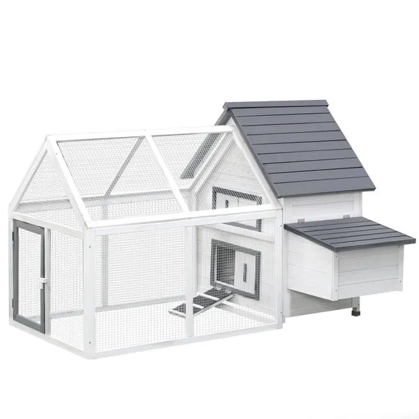 65 Chicken Coop Wooden House Rabbit Hutch Poultry Cage Hen Pen Nesting Box Ramp Run Patio Backyard Garden Gray White - product image 15