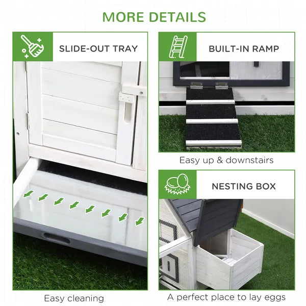 65 Chicken Coop Wooden House Rabbit Hutch Poultry Cage Hen Pen Nesting Box Ramp Run Patio Backyard Garden Gray White - product image 7