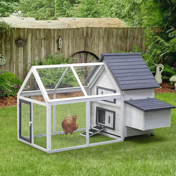 65 Chicken Coop Wooden House Rabbit Hutch Poultry Cage Hen Pen Nesting Box Ramp Run Patio Backyard Garden Gray White - product image 8