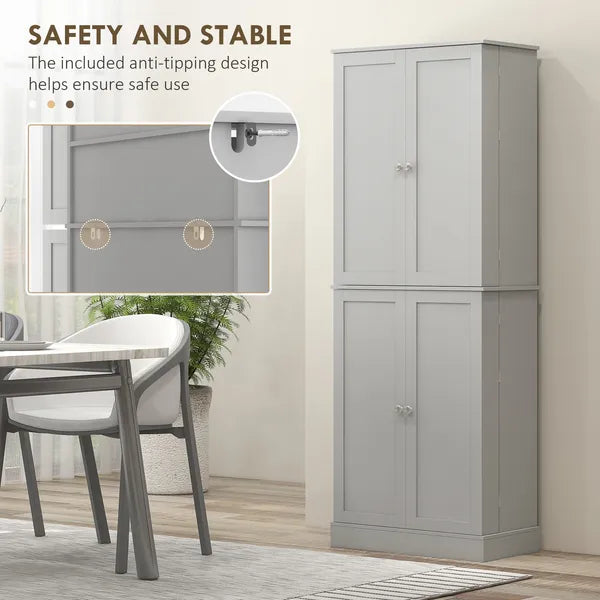 HOMCOM 65" Kitchen Cabinet, Kitchen Pantry Cabinet with 4 Doors and 16 Door Shelves for Dining Room, Gray - product image 6