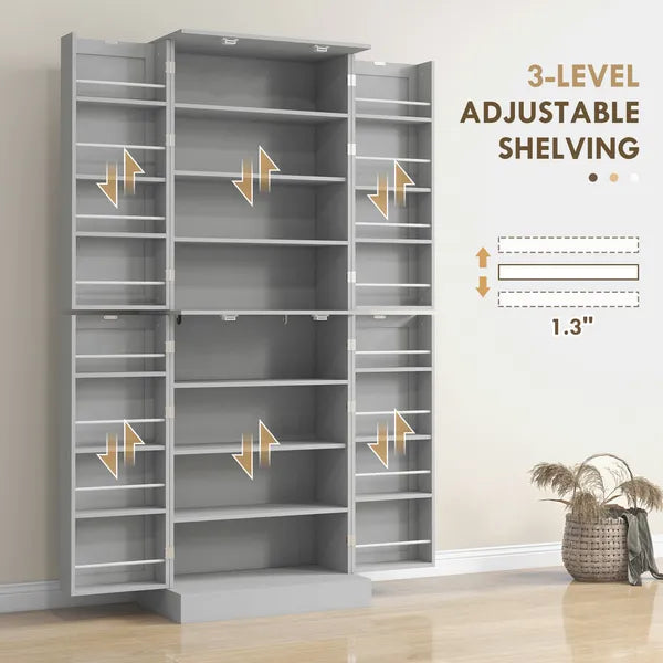 HOMCOM 65" Kitchen Cabinet, Kitchen Pantry Cabinet with 4 Doors and 16 Door Shelves for Dining Room, Gray - product image 5