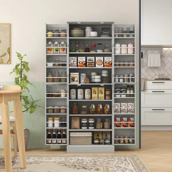HOMCOM 65" Kitchen Cabinet, Kitchen Pantry Cabinet with 4 Doors and 16 Door Shelves for Dining Room, Gray - product image 2