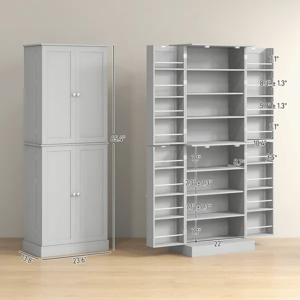 HOMCOM 65" Kitchen Cabinet, Kitchen Pantry Cabinet with 4 Doors and 16 Door Shelves for Dining Room, Gray - product image 3