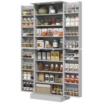 HOMCOM 65" Kitchen Cabinet, Kitchen Pantry Cabinet with 4 Doors and 16 Door Shelves for Dining Room, Gray - product image 1