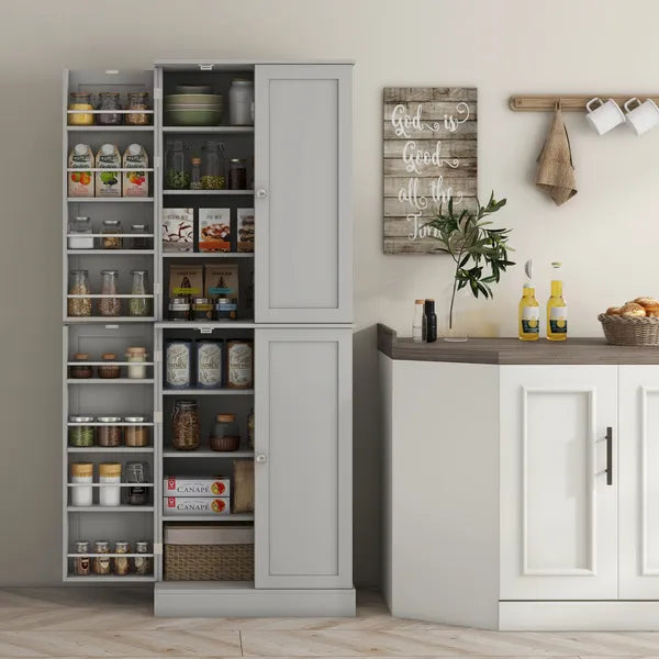 HOMCOM 65" Kitchen Cabinet, Kitchen Pantry Cabinet with 4 Doors and 16 Door Shelves for Dining Room, Gray - product image 8