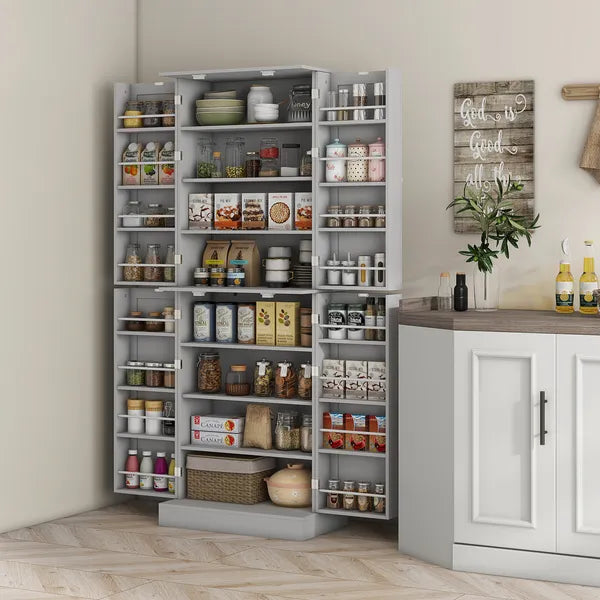 HOMCOM 65" Kitchen Cabinet, Kitchen Pantry Cabinet with 4 Doors and 16 Door Shelves for Dining Room, Gray - product image 10