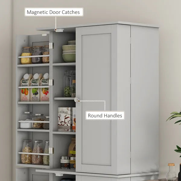 HOMCOM 65" Kitchen Cabinet, Kitchen Pantry Cabinet with 4 Doors and 16 Door Shelves for Dining Room, Gray - product image 7