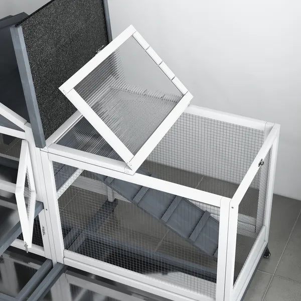65 Inch Wooden Rabbit Hutch with Playpen, Openable Roof and Storage, Gray - product image 9