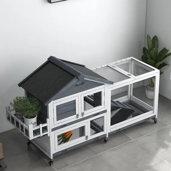 65 Inch Wooden Rabbit Hutch with Playpen, Openable Roof and Storage, Gray - product image 8