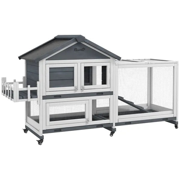 65 Inch Wooden Rabbit Hutch with Playpen, Openable Roof and Storage, Gray - product image 11