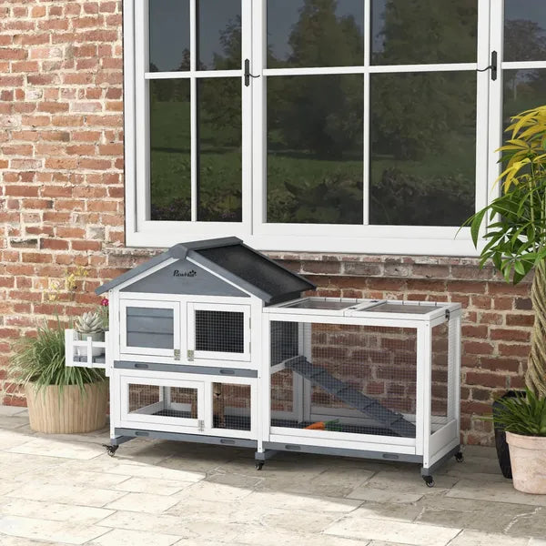 65 Inch Wooden Rabbit Hutch with Playpen, Openable Roof and Storage, Gray - product image 10