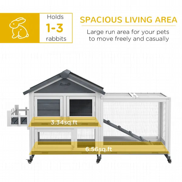 65 Inch Wooden Rabbit Hutch with Playpen, Openable Roof and Storage, Gray - product image 4