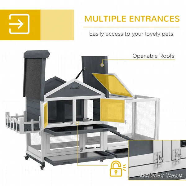 65 Inch Wooden Rabbit Hutch with Playpen, Openable Roof and Storage, Gray - product image 5