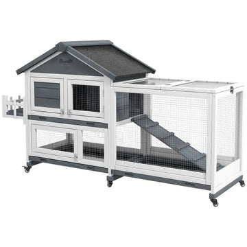 65 Inch Wooden Rabbit Hutch with Playpen, Openable Roof and Storage, Gray - product image 1