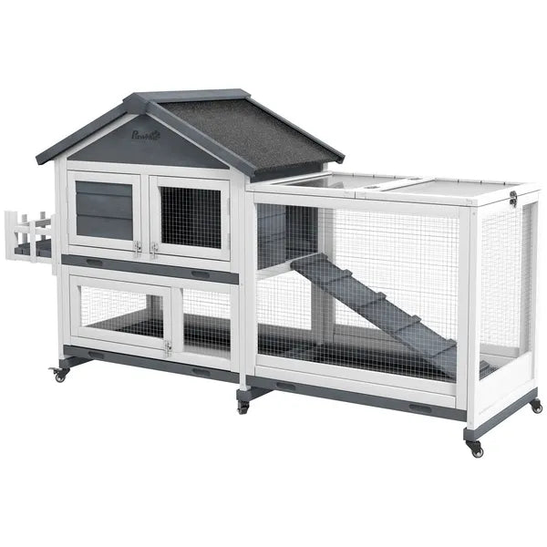 65 Inch Wooden Rabbit Hutch with Playpen, Openable Roof and Storage, Gray - product image 1