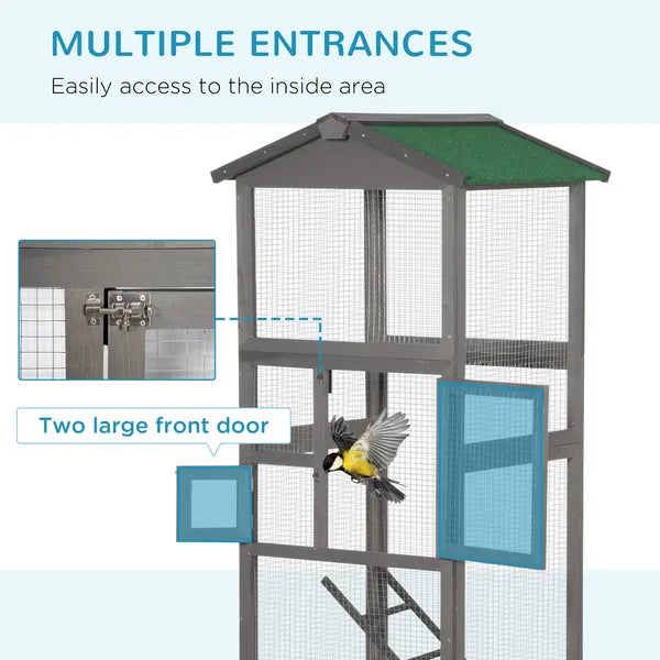 65 Outdoor Wooden Bird Cage for Finches Aviary with Tray 2 Doors Grey - product image 5