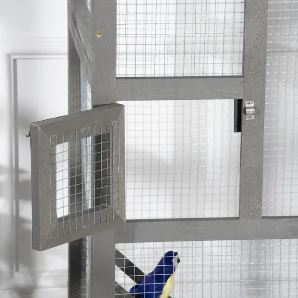 65 Outdoor Wooden Bird Cage for Finches Aviary with Tray 2 Doors Grey - product image 9