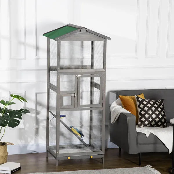 65 Outdoor Wooden Bird Cage for Finches Aviary with Tray 2 Doors Grey - product image 10