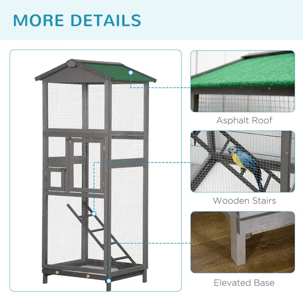 65 Outdoor Wooden Bird Cage for Finches Aviary with Tray 2 Doors Grey - product image 7
