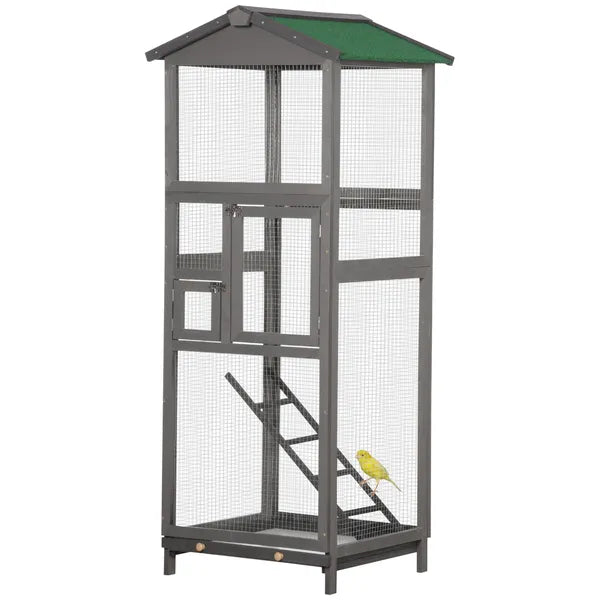 65 Outdoor Wooden Bird Cage for Finches Aviary with Tray 2 Doors Grey - product image 11