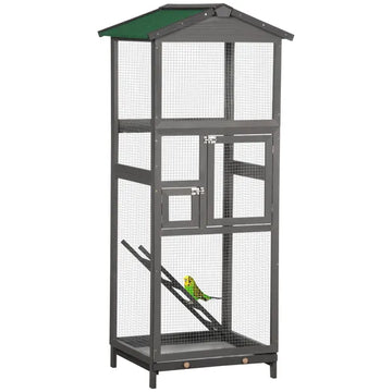 65 Outdoor Wooden Bird Cage for Finches Aviary with Tray 2 Doors Grey - product image 1