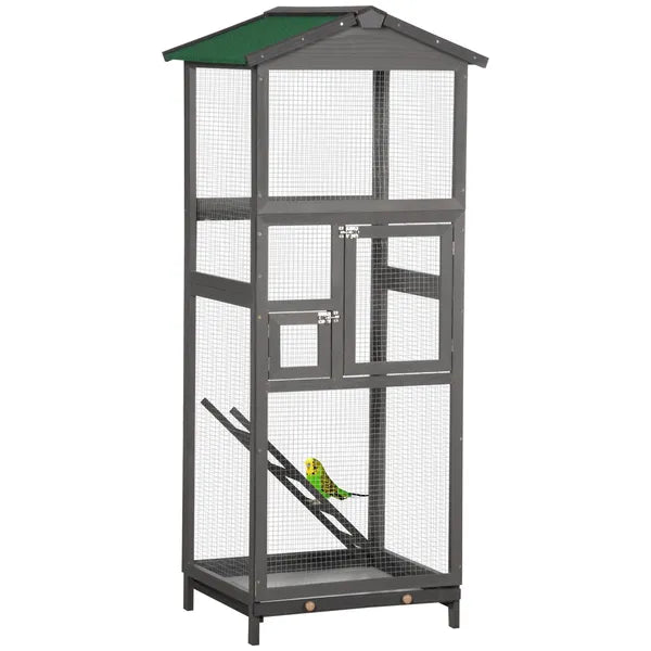 65 Outdoor Wooden Bird Cage for Finches Aviary with Tray 2 Doors Grey - product image 1
