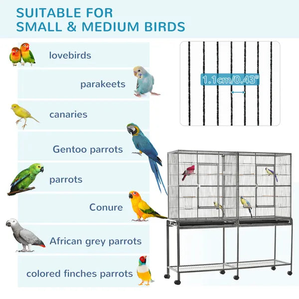 PawHut 65"L Large Rolling Metal Bird Cage Bird House with Detachable Rolling Stand - product image 7