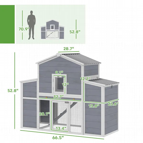 66.5" Large Chicken Coop, Wooden Chicken House with 2 Nesting Boxes, Sliding Tray and Ramp, for Backyard Farm - product image 3