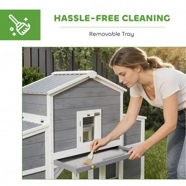 66.5" Large Chicken Coop, Wooden Chicken House with 2 Nesting Boxes, Sliding Tray and Ramp, for Backyard Farm - product image 7