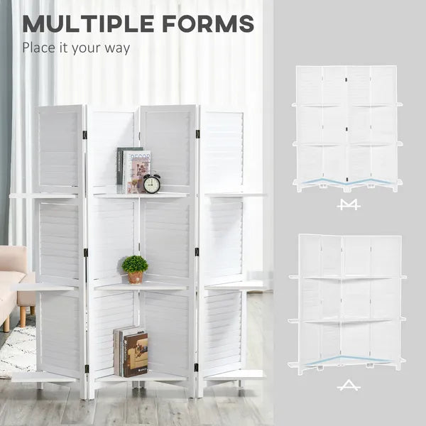 HOMCOM 67" 4-Panel Portable Room Divider, Wooden Privacy Screen with Display Shelves, Folding, White - product image 7